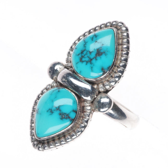 sz7 vintage Navajo sterling silver 2 stone ring with gorgeous turquoise