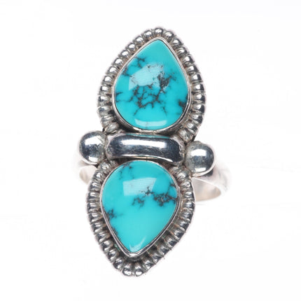 sz7 vintage Navajo sterling silver 2 stone ring with gorgeous turquoise
