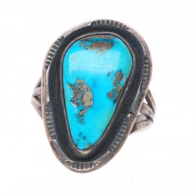 sz7 Benny Chapo Navajo vintage Morenci pyrite turquoise sterling silver ring