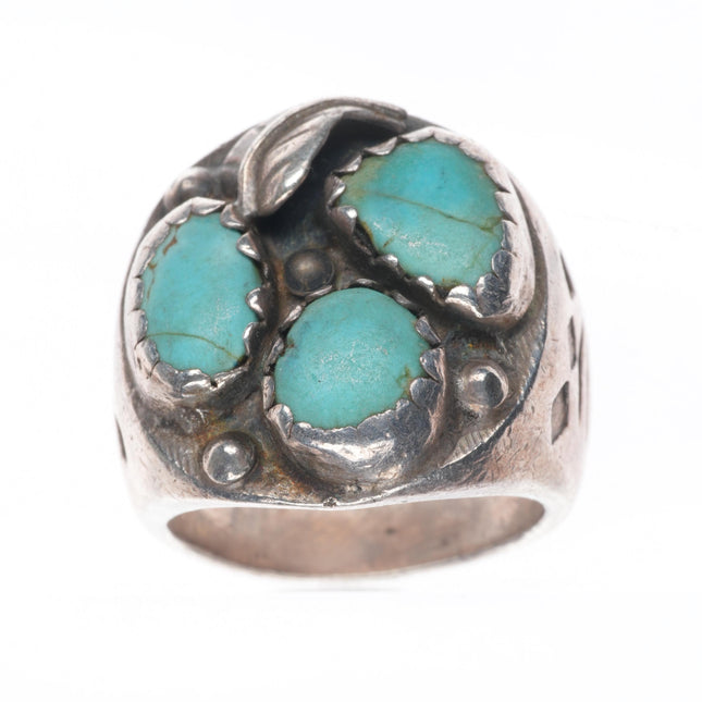 sz8.5 Vintage Navajo sterling silver turquoise 3 stone ring stamped sides