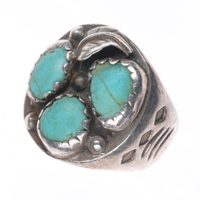 sz8.5 Vintage Navajo sterling silver turquoise 3 stone ring stamped sides