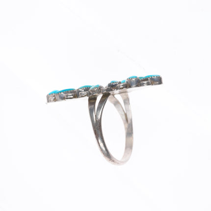 sz6.25 Vintage Zuni sterling silver petit point turquoise cluster long ring