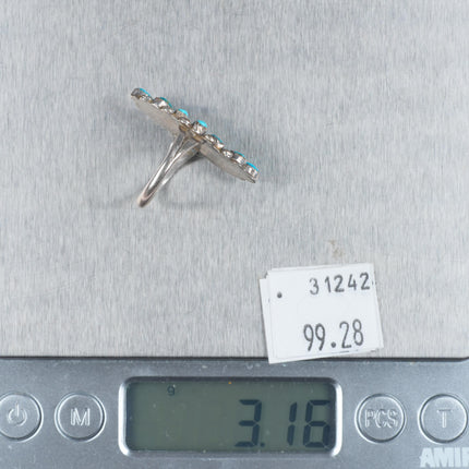 sz6.25 Vintage Zuni sterling silver petit point turquoise cluster long ring