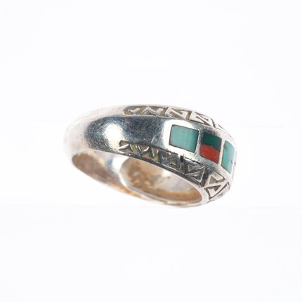 sz11.5 Melanie Kirk-Lente Isleta sterling silver, turquoise, coral inlay ring