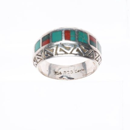 sz11.5 Melanie Kirk-Lente Isleta sterling silver, turquoise, coral inlay ring