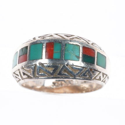 sz11.5 Melanie Kirk-Lente Isleta sterling silver, turquoise, coral inlay ring