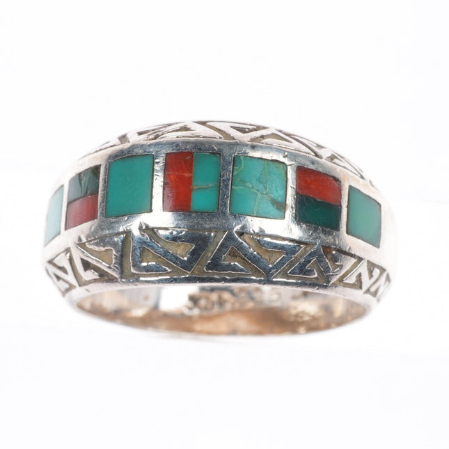 sz11.5 Melanie Kirk-Lente Isleta sterling silver, turquoise, coral inlay ring