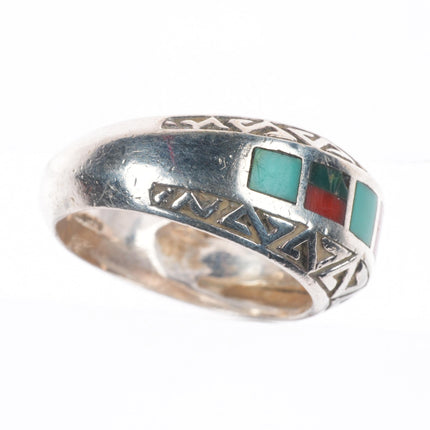 sz11.5 Melanie Kirk-Lente Isleta sterling silver, turquoise, coral inlay ring
