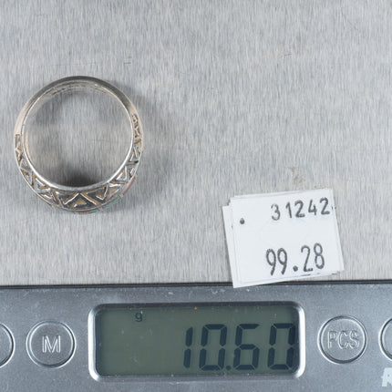 sz11.5 Melanie Kirk-Lente Isleta sterling silver, turquoise, coral inlay ring