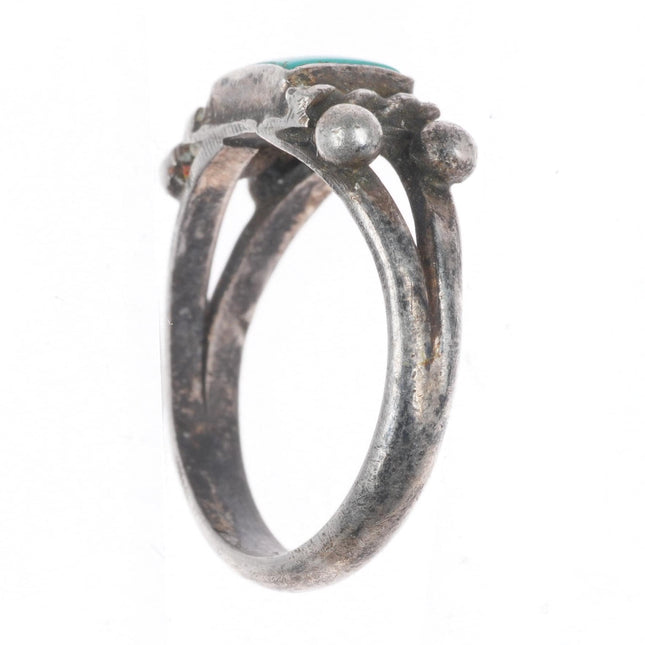 sz2 c1930's Navajo small ingot silver turquoise ring sterling