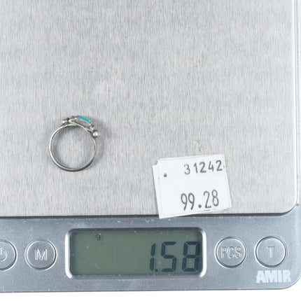 sz2 c1930's Navajo small ingot silver turquoise ring sterling