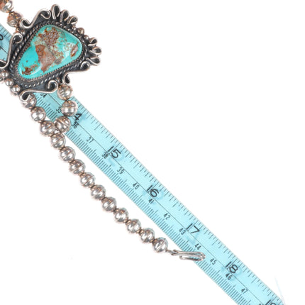 18" Vintage Navajo sterling silver turquoise tab beaded necklace