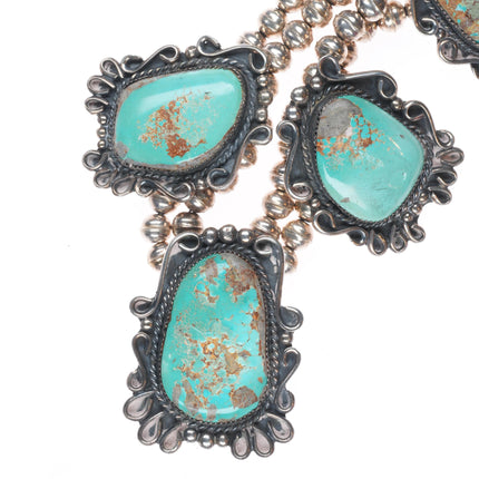 18" Vintage Navajo sterling silver turquoise tab beaded necklace