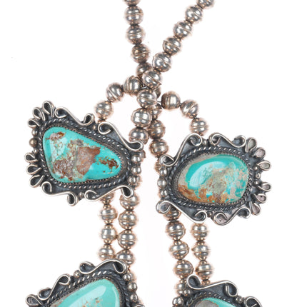 18" Vintage Navajo sterling silver turquoise tab beaded necklace