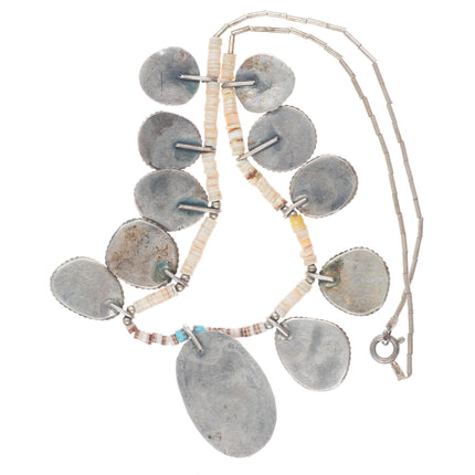 16" Vintage Native American sterling silver shell heishi turquoise tab necklace