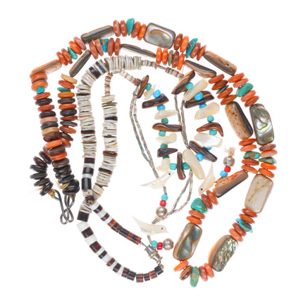 16.5" & 23" Vintage Santo Domingo Pueblo Heishi shell necklaces bird fetish