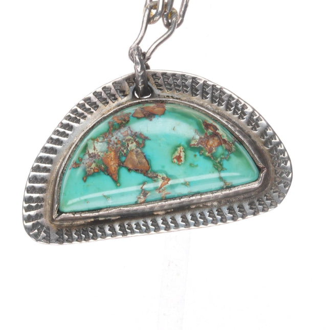 17" c1940's Navajo sterling silver high grade turquoise pendant necklace