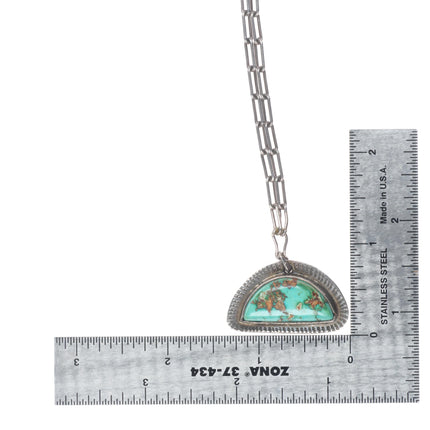 17" c1940's Navajo sterling silver high grade turquoise pendant necklace