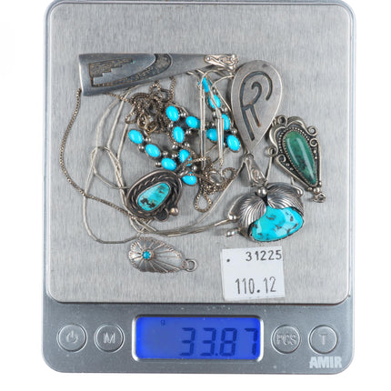 Vintage Hopi overlay/Navajo sterling silver, turquoise pendant collection/lot