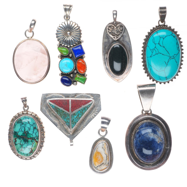 Vintage southwestern sterling silver multi-gemstone pendant lot/collection