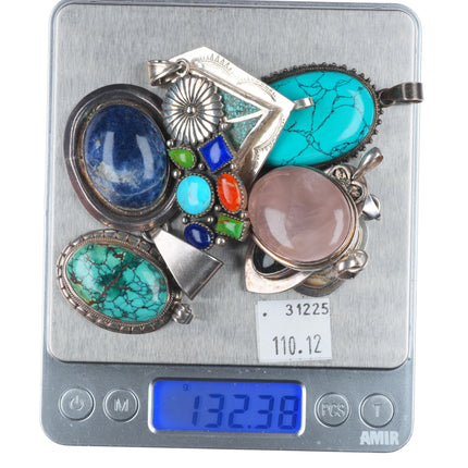 Vintage southwestern sterling silver multi-gemstone pendant lot/collection