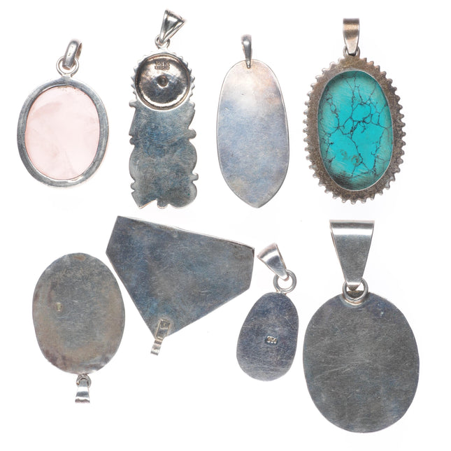 Vintage southwestern sterling silver multi-gemstone pendant lot/collection