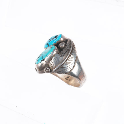 sz13 Heavy vintage Navajo sterling silver 2 stone Kingman turquoise ring