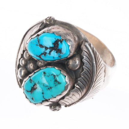 sz13 Heavy vintage Navajo sterling silver 2 stone Kingman turquoise ring