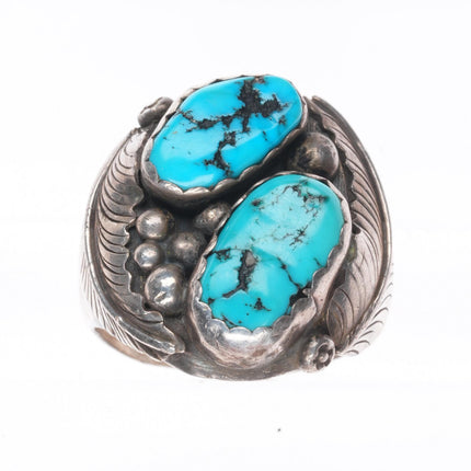 sz13 Heavy vintage Navajo sterling silver 2 stone Kingman turquoise ring