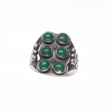 sz9.5 c1940 Vintage Navajo sterling silver Cerrillos turquoise 6 stone ring