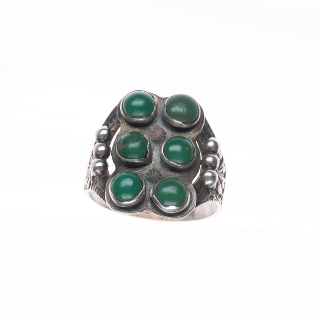 sz9.5 c1940 Vintage Navajo sterling silver Cerrillos turquoise 6 stone ring