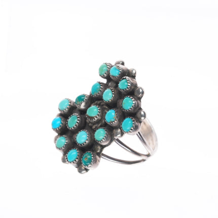 sz9 Vintage  NF Zuni sterling silver snake eye turquoise 18 stone ring