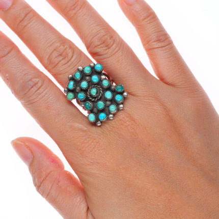 sz9 Vintage  NF Zuni sterling silver snake eye turquoise 18 stone ring