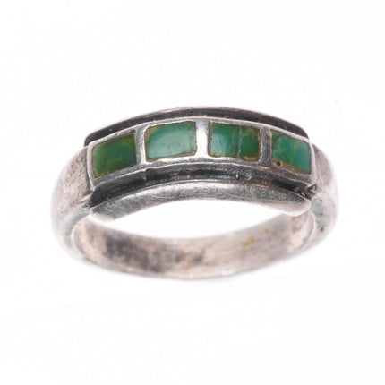sz10.5 Vintage Zuni sterling silver Cerrillos green turquoise channel inlay ring