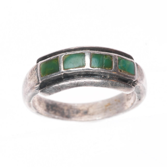 sz10.5 Vintage Zuni sterling silver Cerrillos green turquoise channel inlay ring