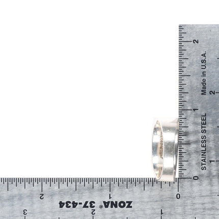 sz10.5 Jim Harrison Navajo sterling silver intarsia inlay turquoise/coral ring