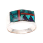 sz10.5 Jim Harrison Navajo sterling silver intarsia inlay turquoise/coral ring