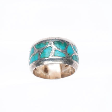 sz7 Vintage Zuni Alice Leekya Homer sterling silver turquoise inlay band ring