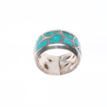 sz7 Vintage Zuni Alice Leekya Homer sterling silver turquoise inlay band ring