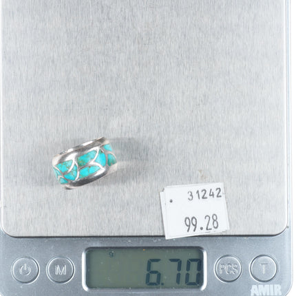 sz7 Vintage Zuni Alice Leekya Homer sterling silver turquoise inlay band ring