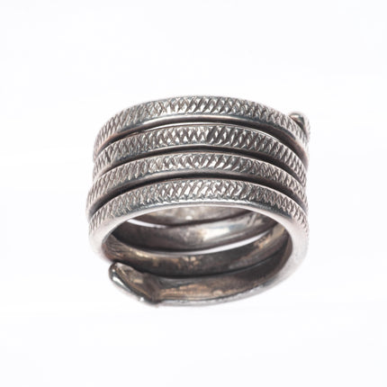sz13 Vintage Navajo Ingot silver long rattlesnake band ring hand chiseled