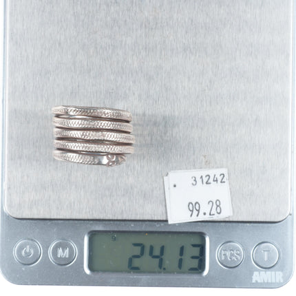 sz13 Vintage Navajo Ingot silver long rattlesnake band ring hand chiseled