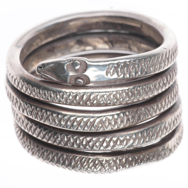 sz13 Vintage Navajo Ingot silver long rattlesnake band ring hand chiseled