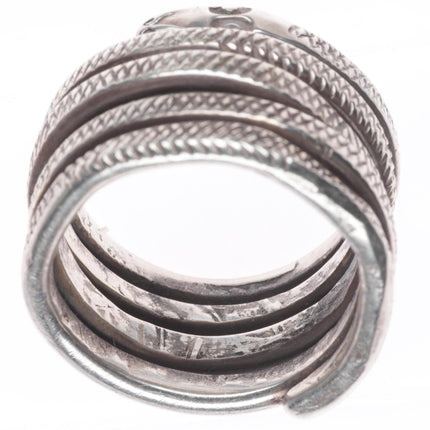 sz13 Vintage Navajo Ingot silver long rattlesnake band ring hand chiseled