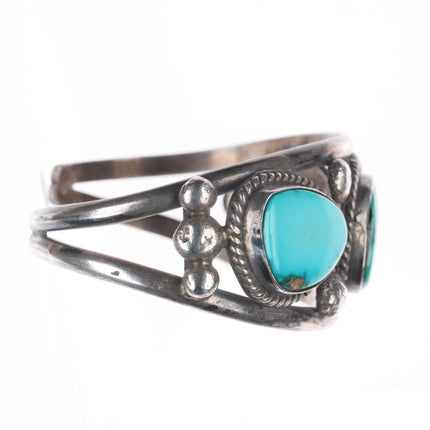 6.9" Vintage Navajo 3 stone turquoise sterling silver cuff bracelet TM WI