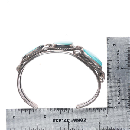 6.9" Vintage Navajo 3 stone turquoise sterling silver cuff bracelet TM WI