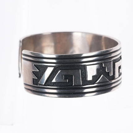 6.75" Tommy Singer Navajo sterling silver geometric rug pattern cuff bracelet