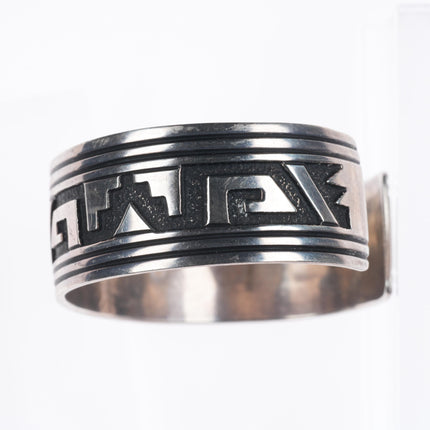 6.75" Tommy Singer Navajo sterling silver geometric rug pattern cuff bracelet
