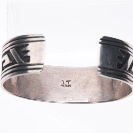 6.75" Tommy Singer Navajo sterling silver geometric rug pattern cuff bracelet