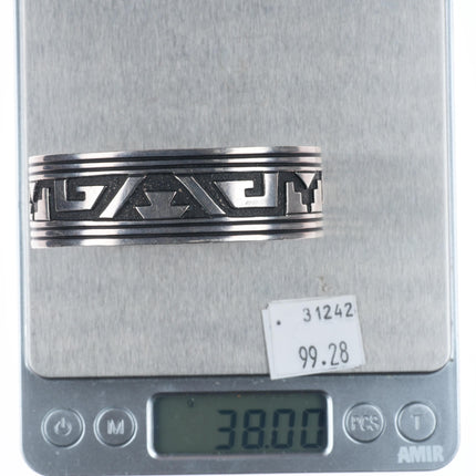 6.75" Tommy Singer Navajo sterling silver geometric rug pattern cuff bracelet